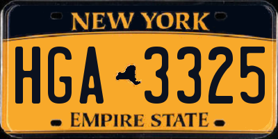 NY license plate HGA3325