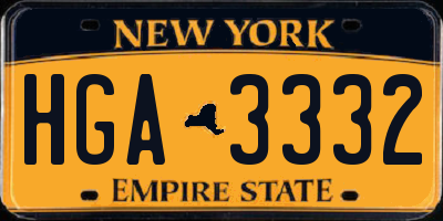 NY license plate HGA3332