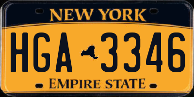NY license plate HGA3346