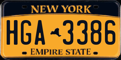 NY license plate HGA3386