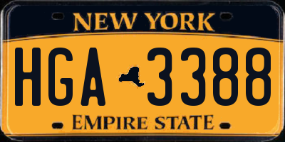 NY license plate HGA3388