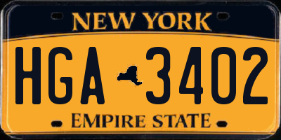 NY license plate HGA3402