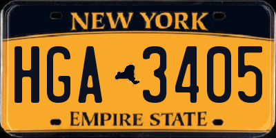 NY license plate HGA3405