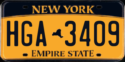 NY license plate HGA3409