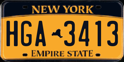 NY license plate HGA3413