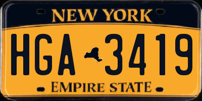 NY license plate HGA3419