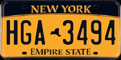 NY license plate HGA3494