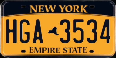 NY license plate HGA3534