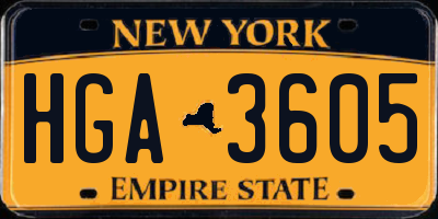 NY license plate HGA3605