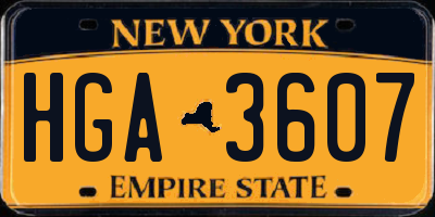 NY license plate HGA3607