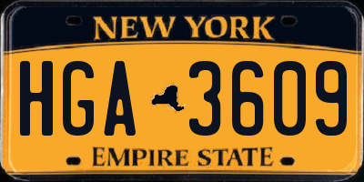 NY license plate HGA3609