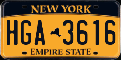 NY license plate HGA3616