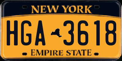 NY license plate HGA3618