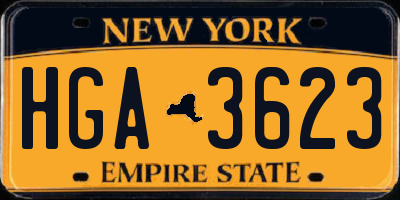 NY license plate HGA3623