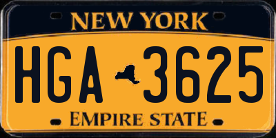 NY license plate HGA3625