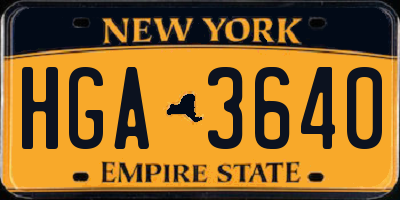 NY license plate HGA3640