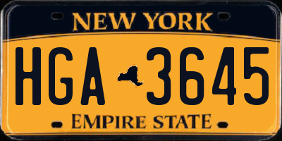 NY license plate HGA3645
