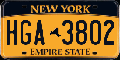 NY license plate HGA3802