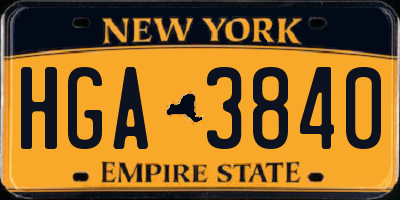 NY license plate HGA3840