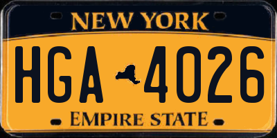 NY license plate HGA4026
