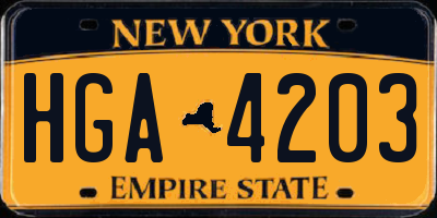 NY license plate HGA4203