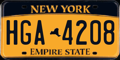 NY license plate HGA4208