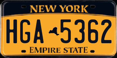 NY license plate HGA5362