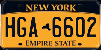 NY license plate HGA6602