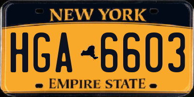 NY license plate HGA6603