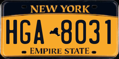 NY license plate HGA8031