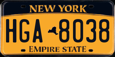 NY license plate HGA8038