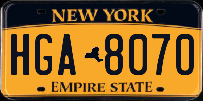 NY license plate HGA8070
