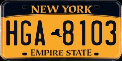 NY license plate HGA8103
