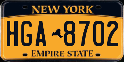 NY license plate HGA8702