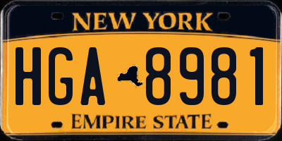 NY license plate HGA8981