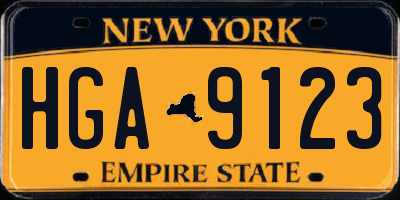 NY license plate HGA9123