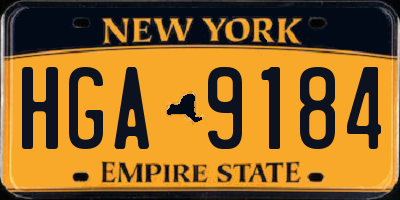 NY license plate HGA9184