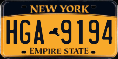 NY license plate HGA9194