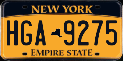 NY license plate HGA9275