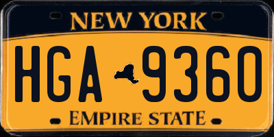 NY license plate HGA9360