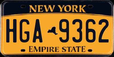 NY license plate HGA9362