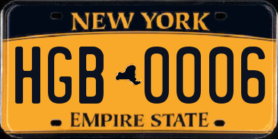 NY license plate HGB0006