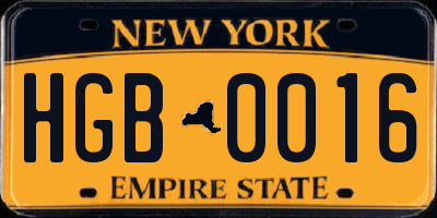 NY license plate HGB0016