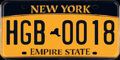 NY license plate HGB0018