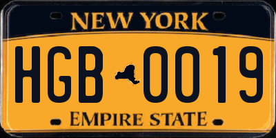 NY license plate HGB0019