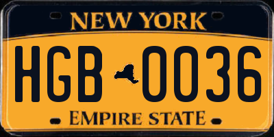 NY license plate HGB0036