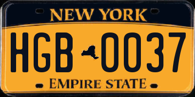 NY license plate HGB0037