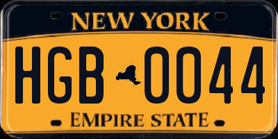 NY license plate HGB0044