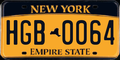 NY license plate HGB0064