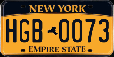 NY license plate HGB0073
